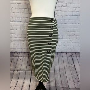 Olive and white striped skirt with side slit